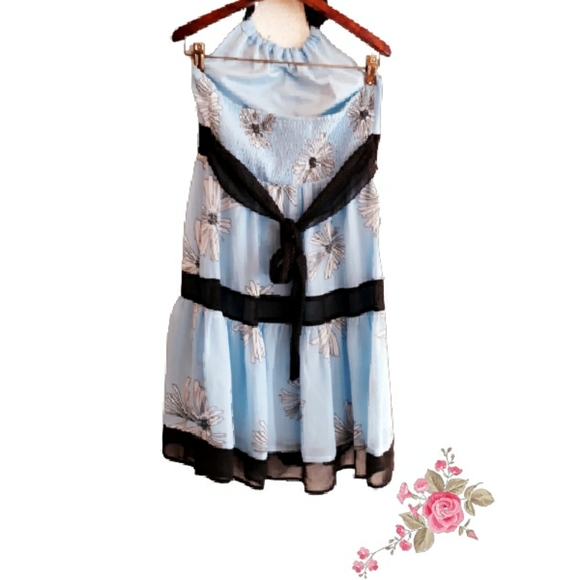 Hype Blue Daisy Print Halter Dress - Girl's Size 14 - Picture 3 of 7